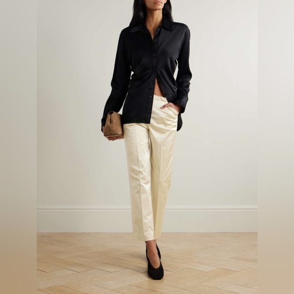 NWT Toteme Cropped Straight Trousers Satin Sheen Pants Ecru - Picture 6 of 16